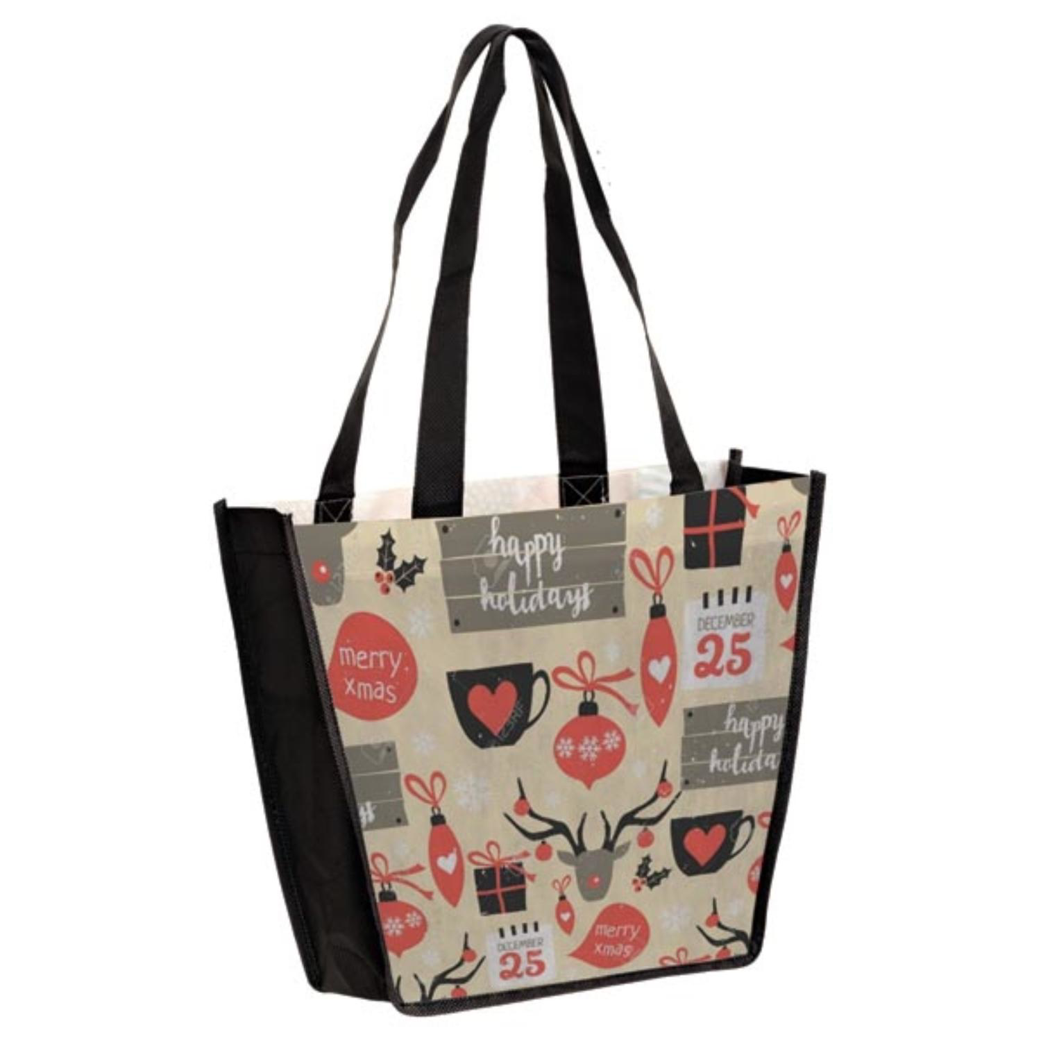 Sublimated PET Non-Woven Trapezoid Tote Bag w/ Gusset - 2 Sided (12" x 10" x 4") 1