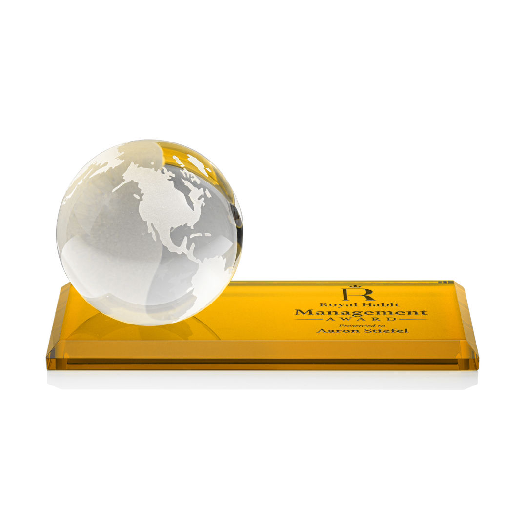 Globe Award on Rectangle Base - Amber 4