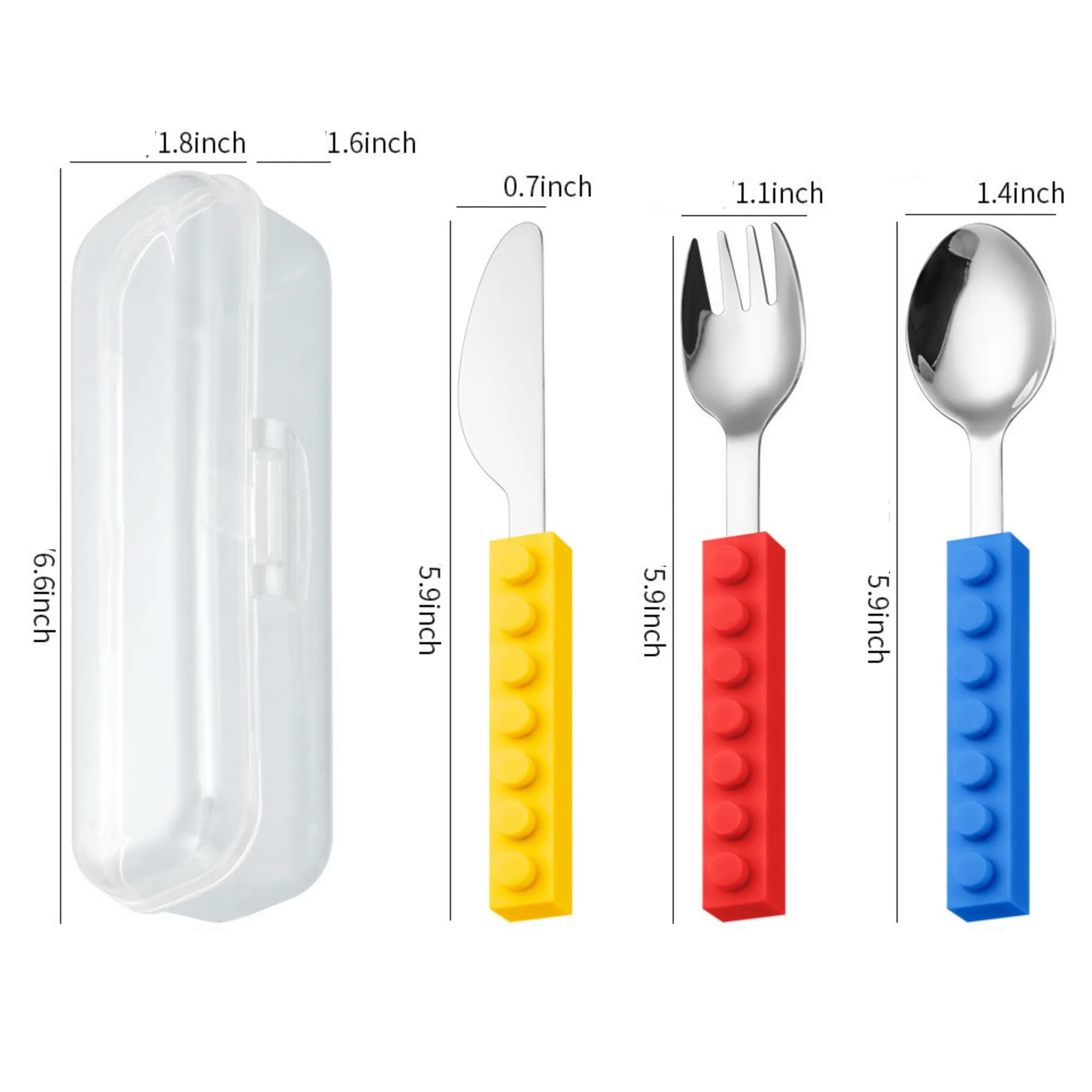 3 Piece Building Blocks Silicone Handle Kids' Tableware Set 5