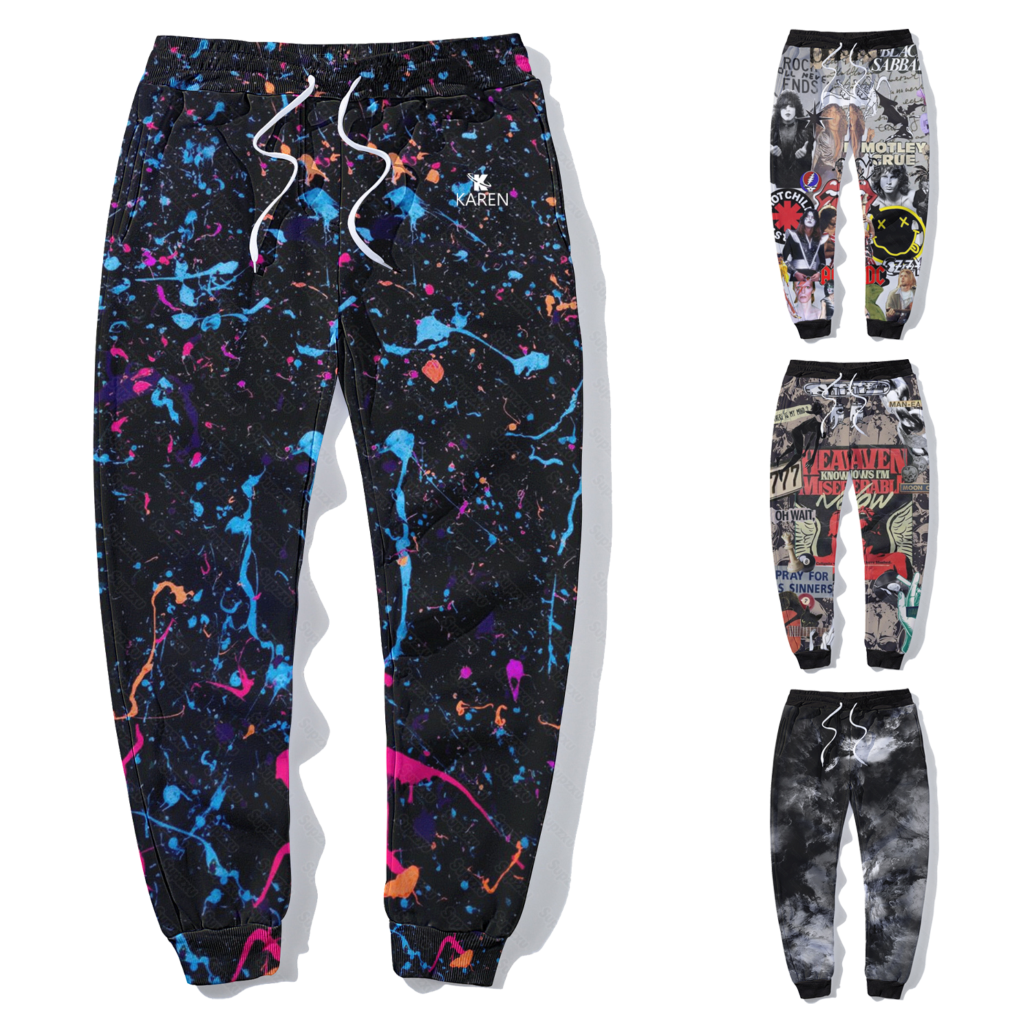 Men's Floral Letter Graphic Print Drawstring Sweatpants 2