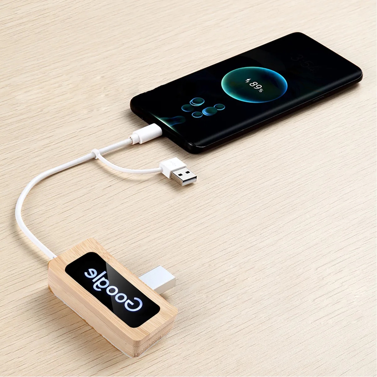 Bamboo USB Hub Desk Organizer With Memo Pad Holder 2