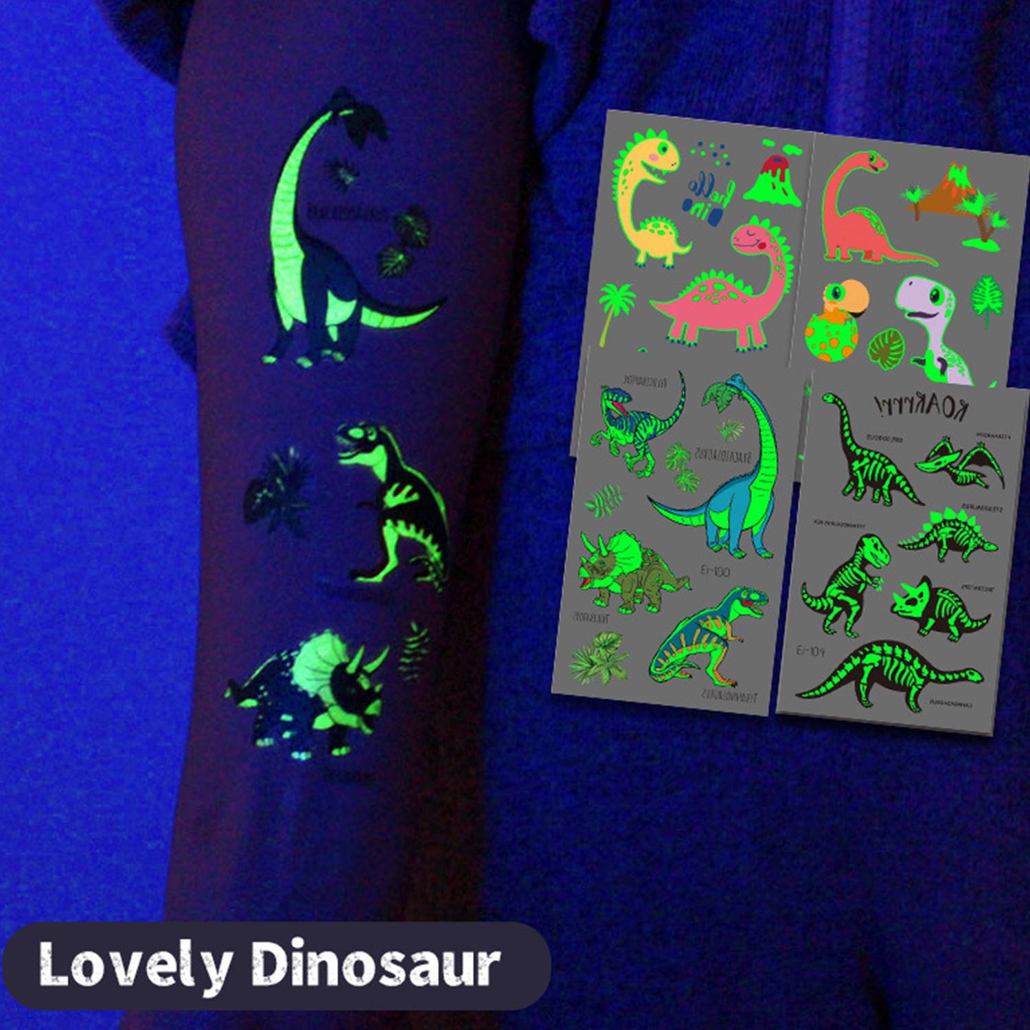 12-Pieces Luminous Dinosaur Tattoos 5