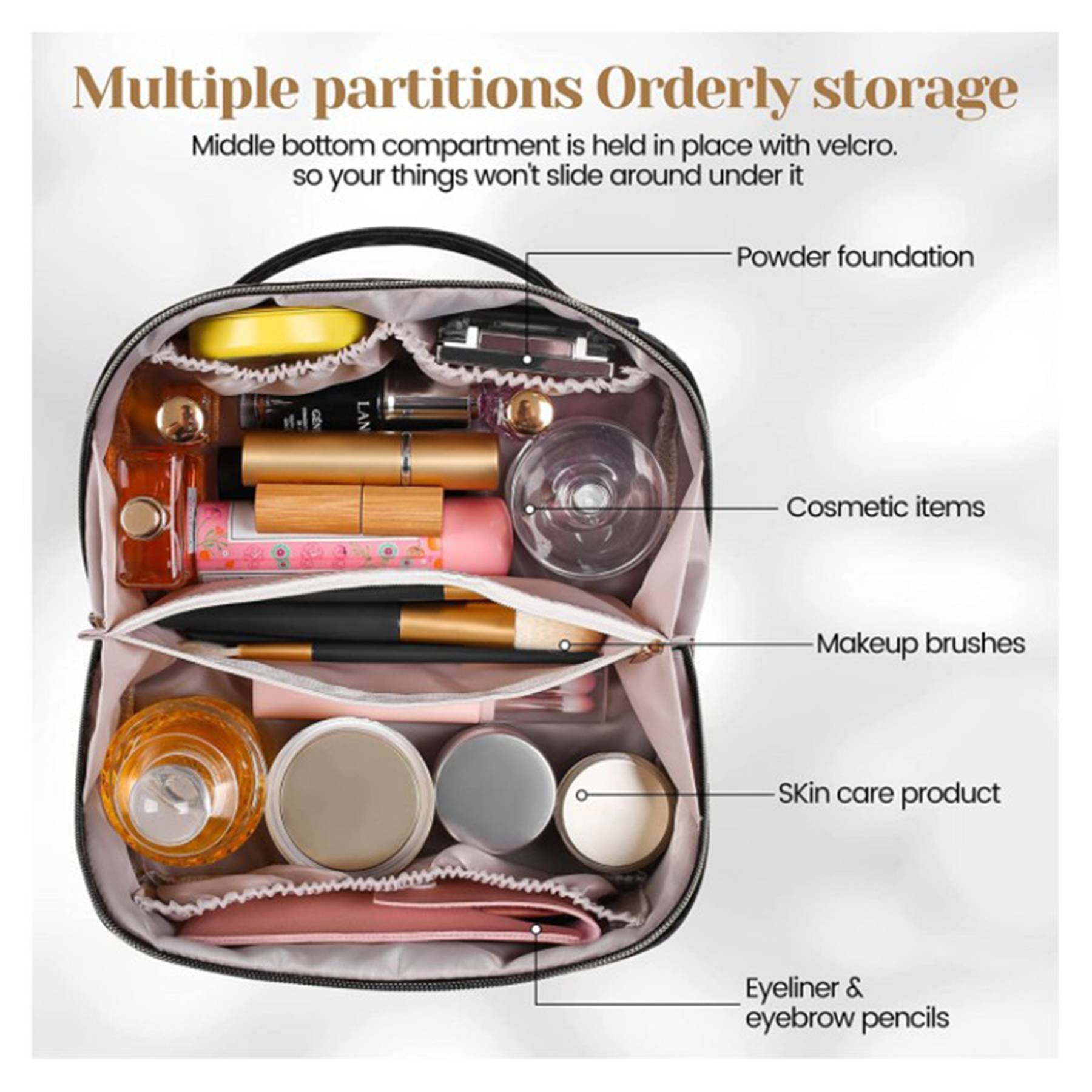 Leather Portable Waterproof Women Travel Makeup Bag 4
