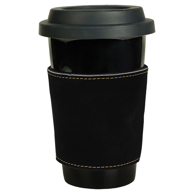 3" Black/Gold Leatherette Mug Sleeve 1