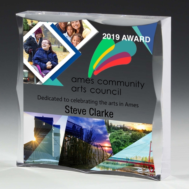 Scalloped Acrylic Paperweight Awards - 4" x 4" x 3/4"- 2400S (Screen Print) 1