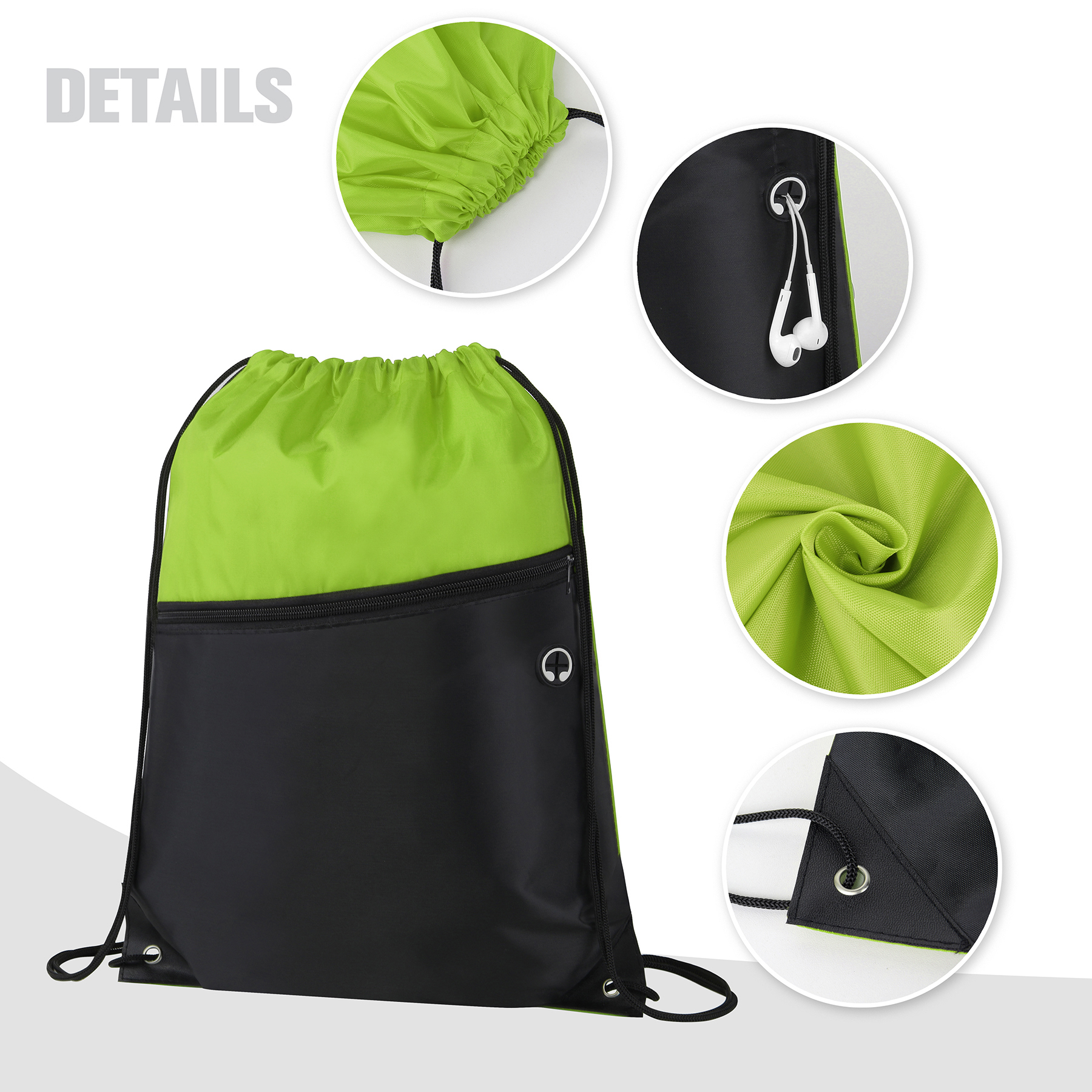 Two-Tone Drawstring Backpack With Front Zipper 22