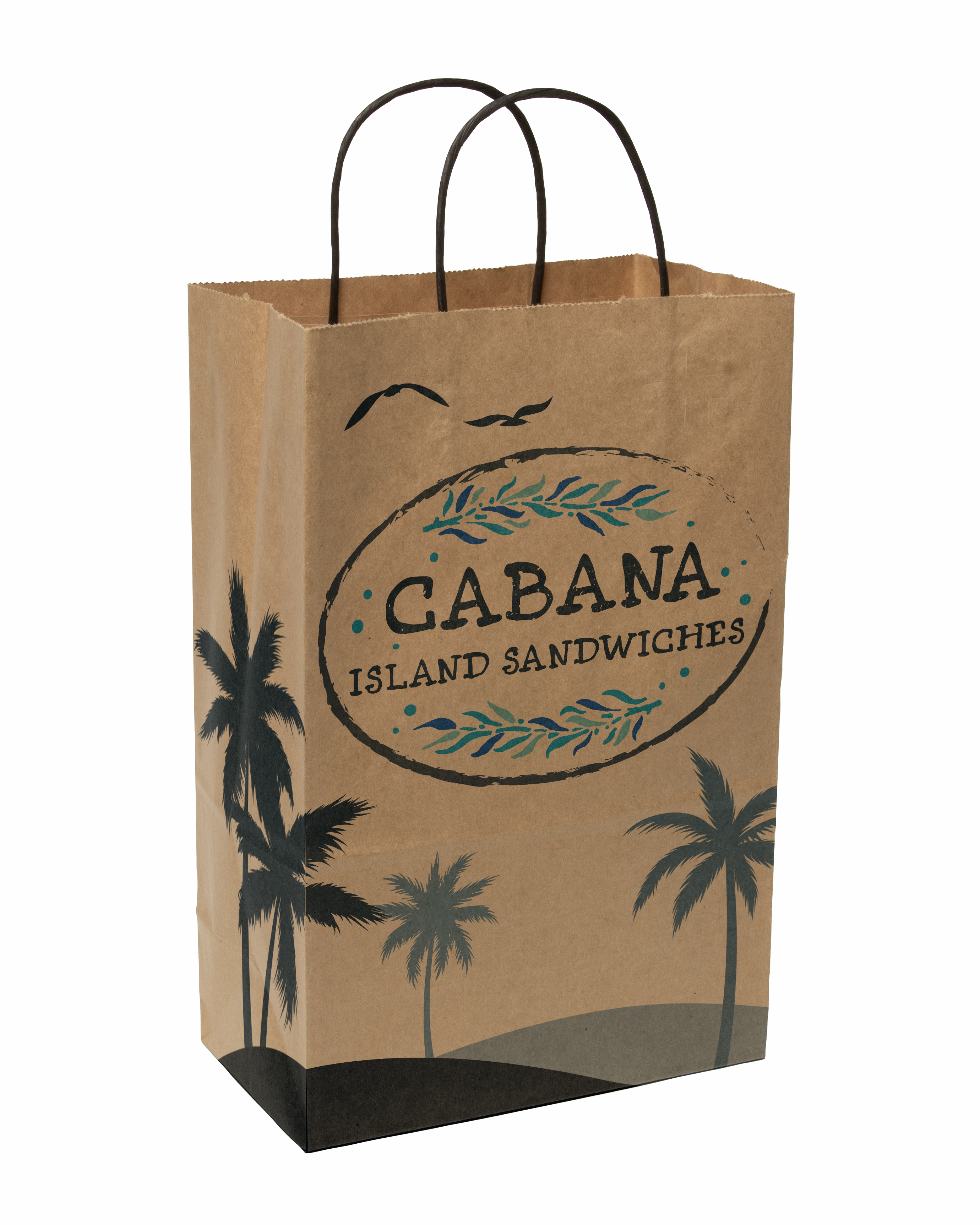 Multi-sided Full Color Natural Shopper Paper Bag - Black Handle (8.5" x 13.375" x 5")