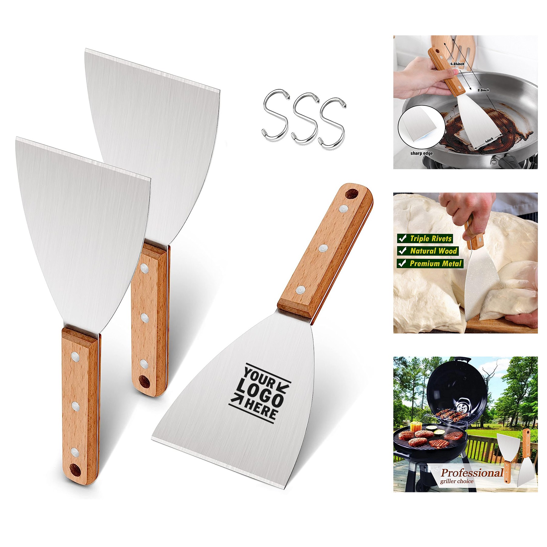 Grill Griddle Scraper Set of 3 Leonyo Stainless Steel Metal Grill Scraper Tool 2
