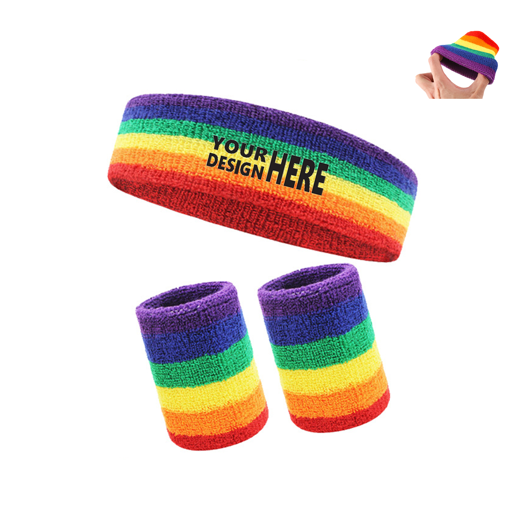 Rainbow Striped Sweatband Set -1 Headband And 2 Wristbands 3