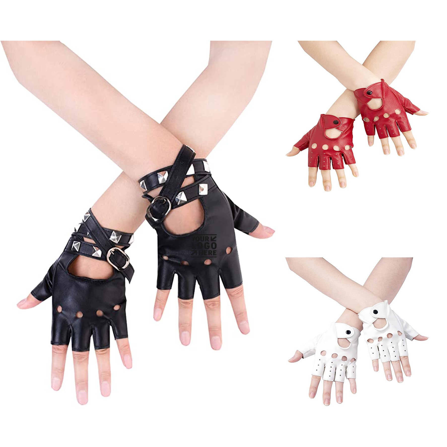 Women PU Leather Punk Gloves 3