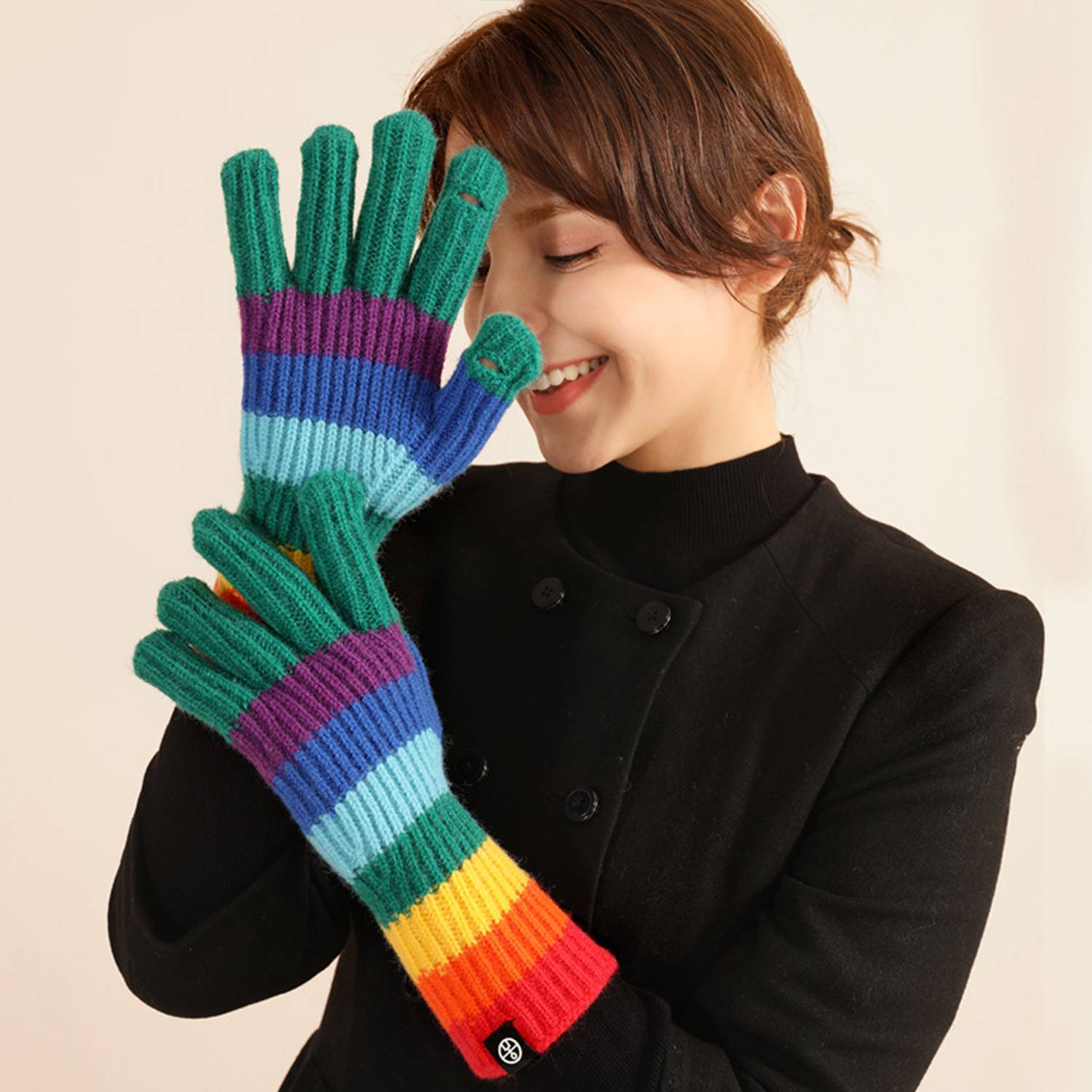 Rainbow Striped Knitted Warm Gloves 3