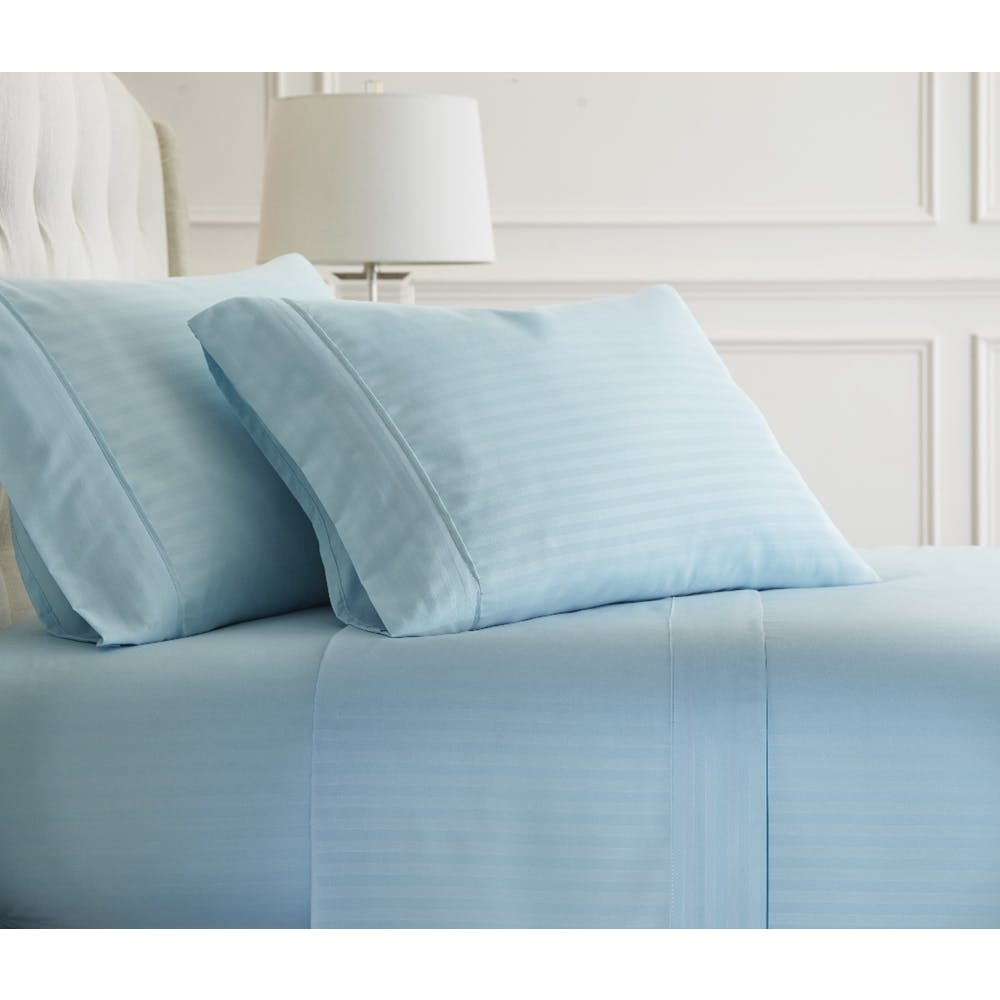 Premium Embossed Sheet Sets - Aqua Queen Striped 4 Piece 1