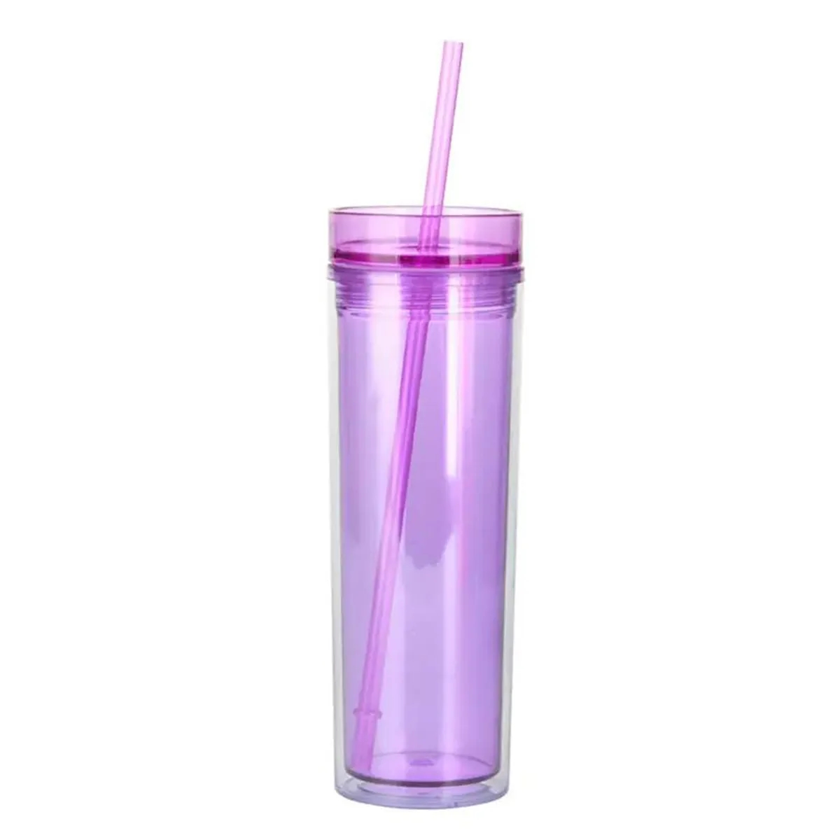 Clear Bottle Double-Wall Cup with Colorful Lid and Straw 1