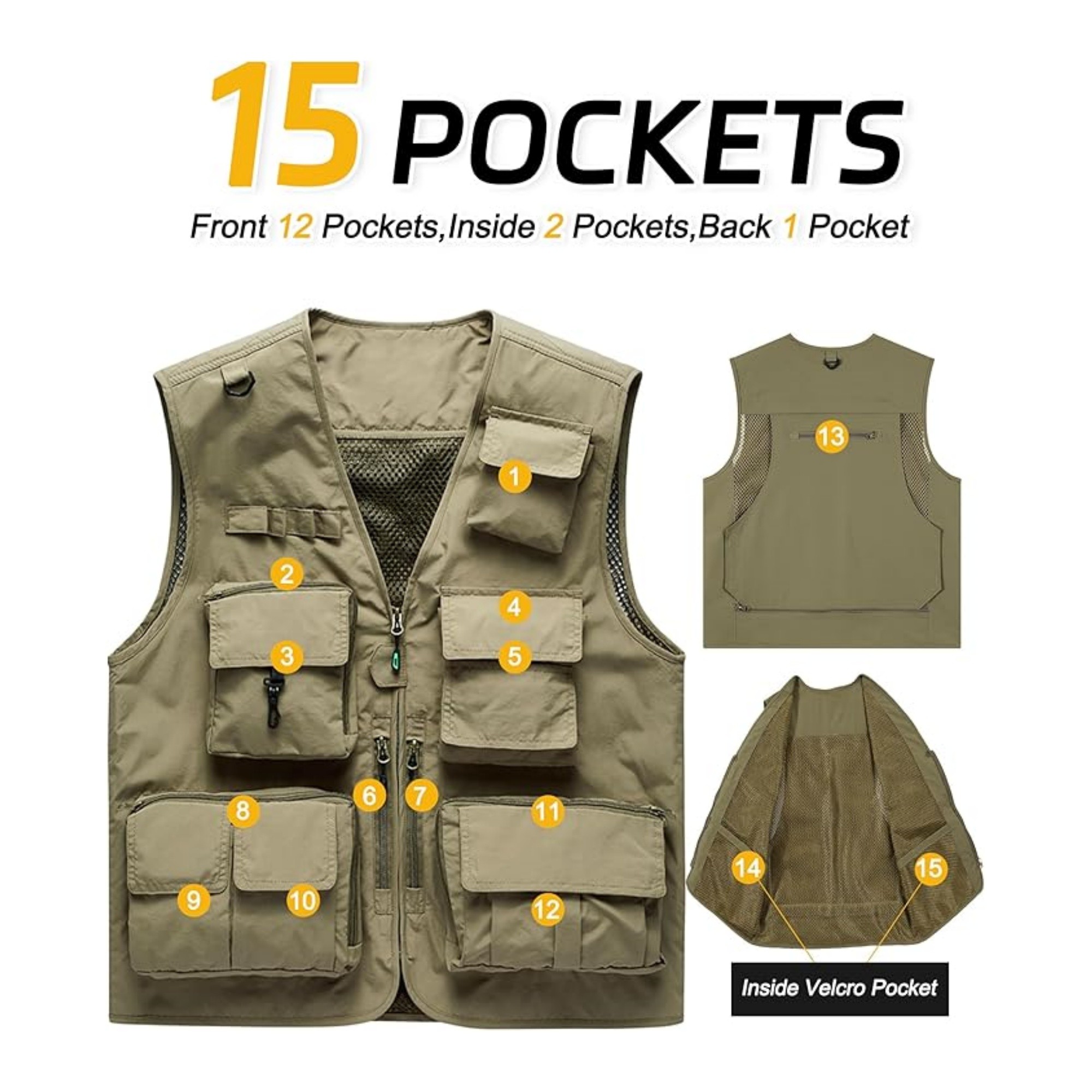 Mens Hooded Mesh Multiple Pockets Traveling Vest 2