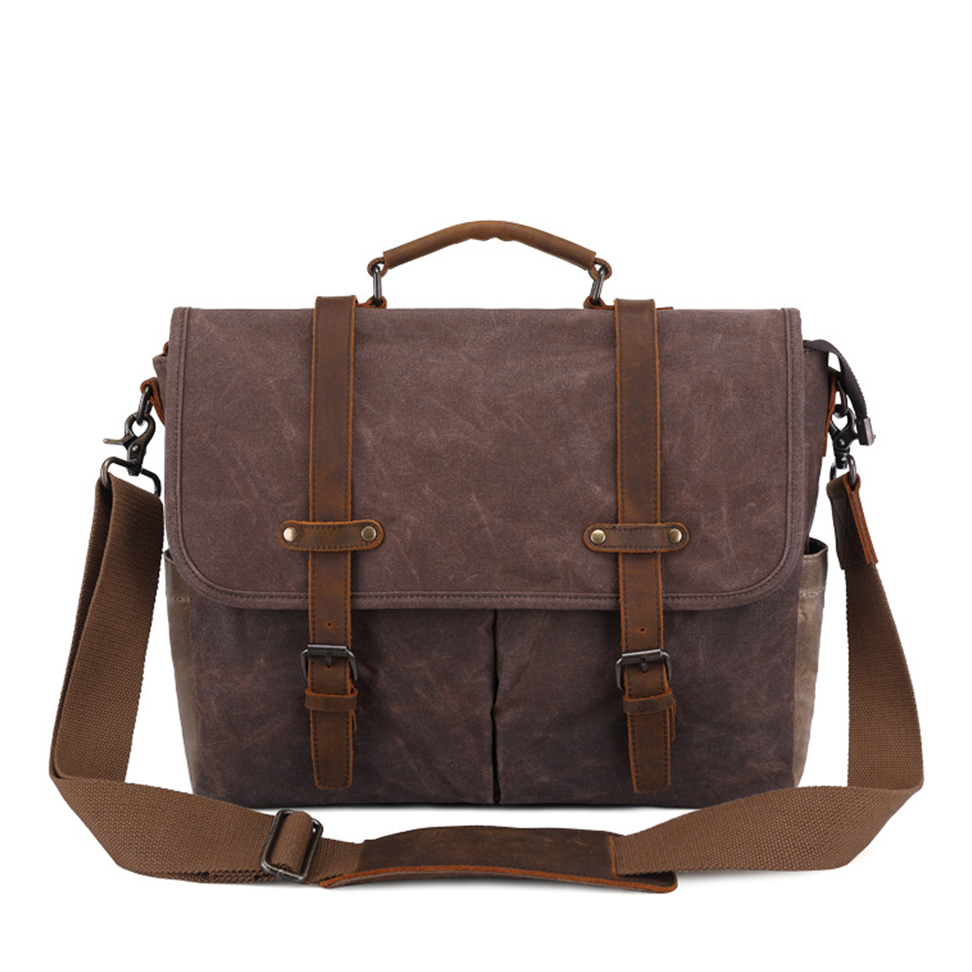 Leather Waxed Canvas Waterproof Mens Messenger Bag 1