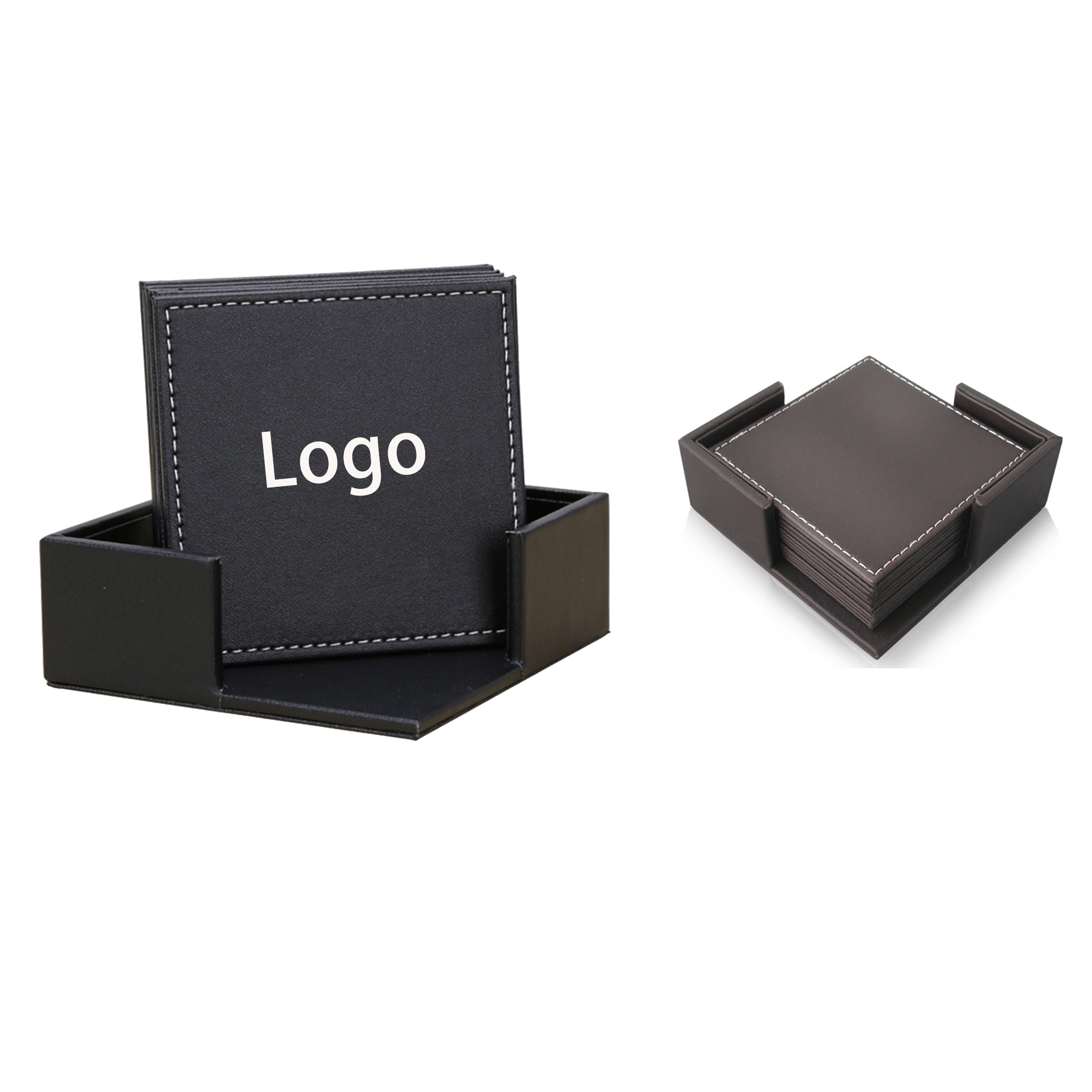 6pcs Square Shaped Leather Coaster Set with Holder 2