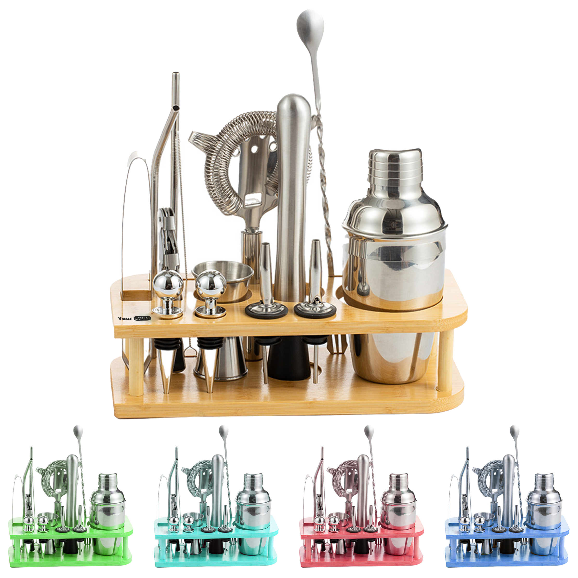 Silver Premium Cocktail Shaker Set ?C Essential Bar Tools For Home Mixologists 3