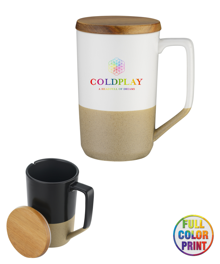 15 oz Two-Tone Ceramic Mug w/ Wood lid 2