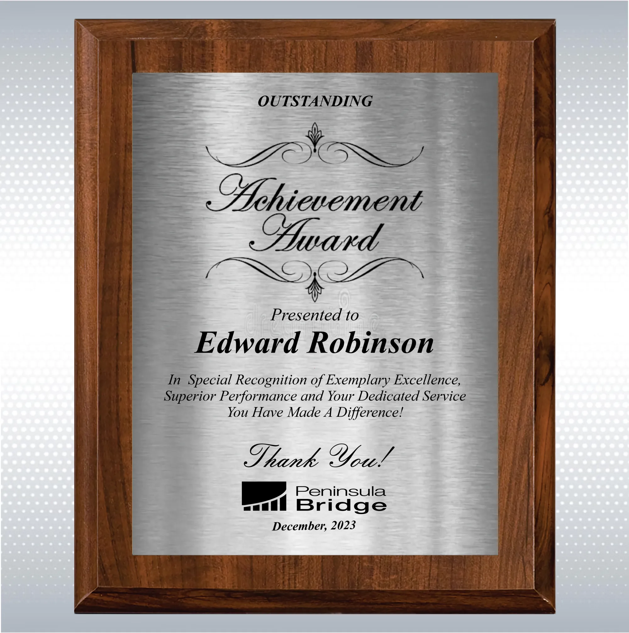Cherry Finish Excellence Plaque , Employee Recognition Gift 3