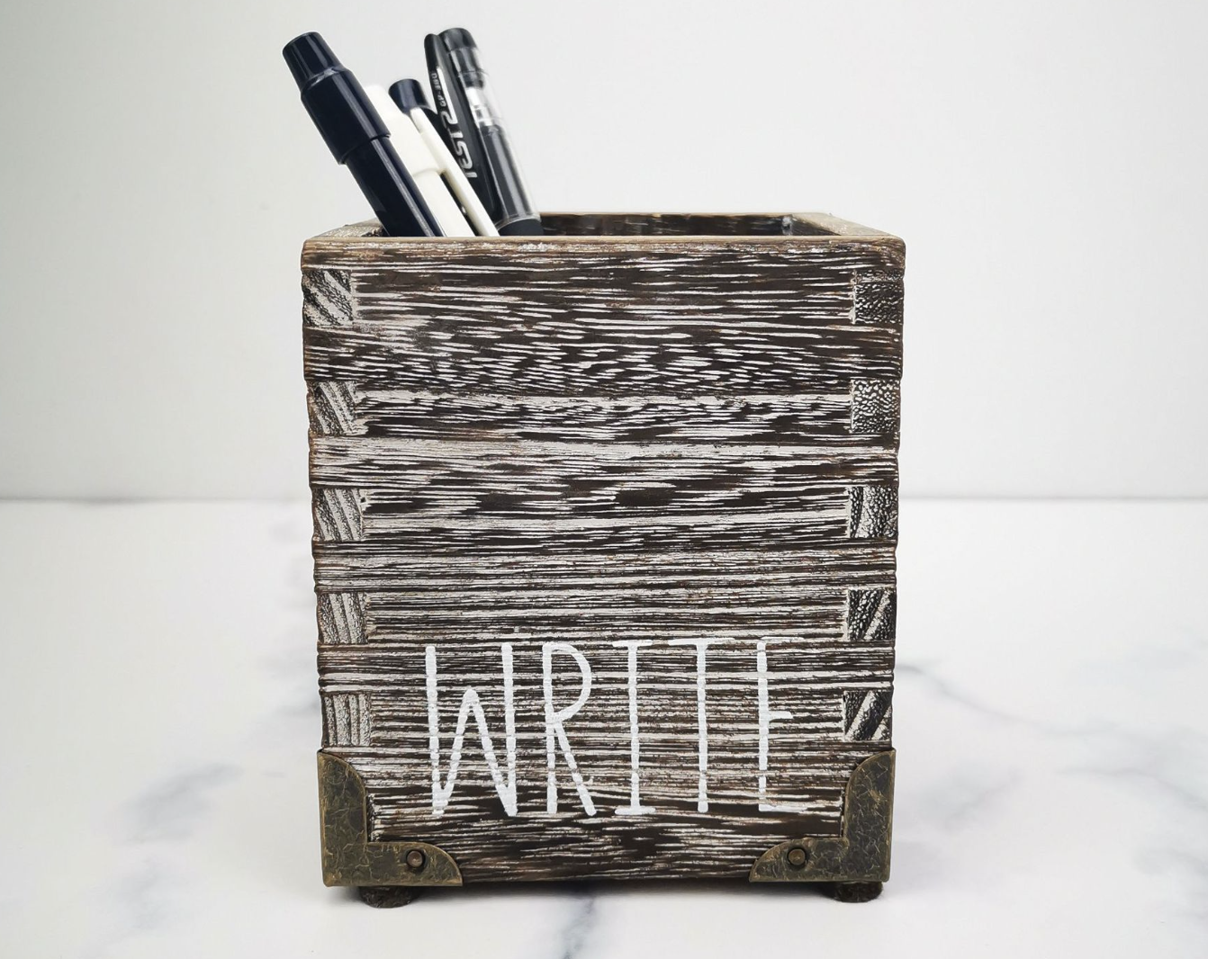 Wood Pen Holder for Desk Wooden Pencil Cup Pot Desk Organize 2