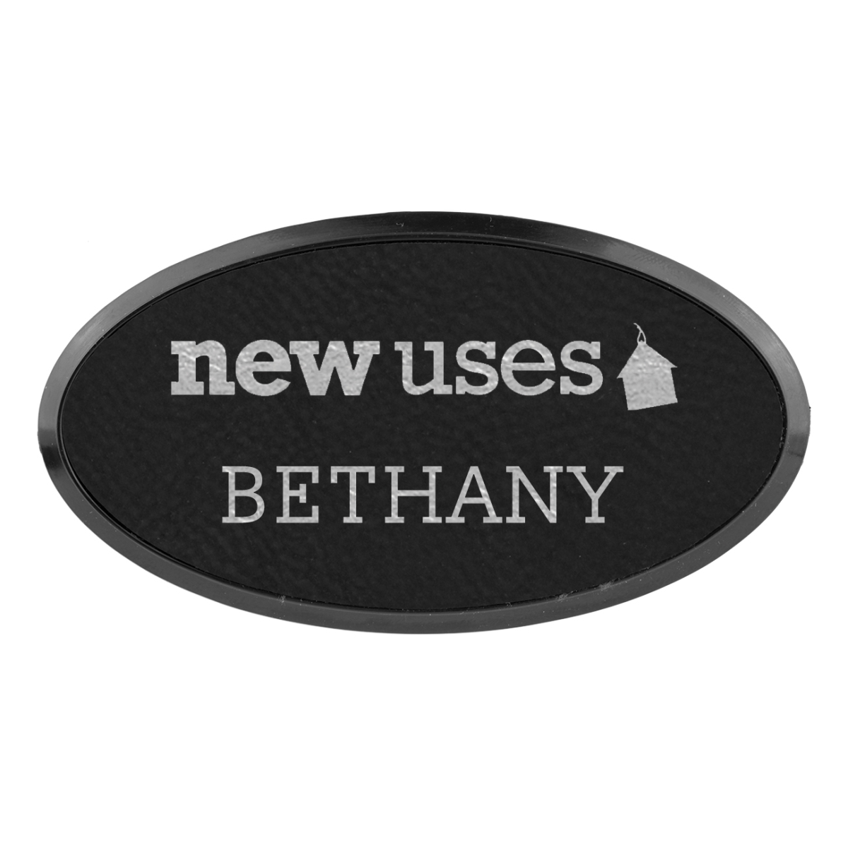 Laser Engraved Leatherette Oval Framed Badge 3" x 1 1/2" 2