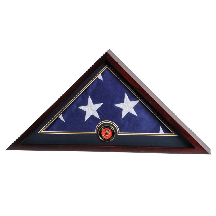US Flag Display Case with Marine Corps Medallion - Display Case with Flag 1