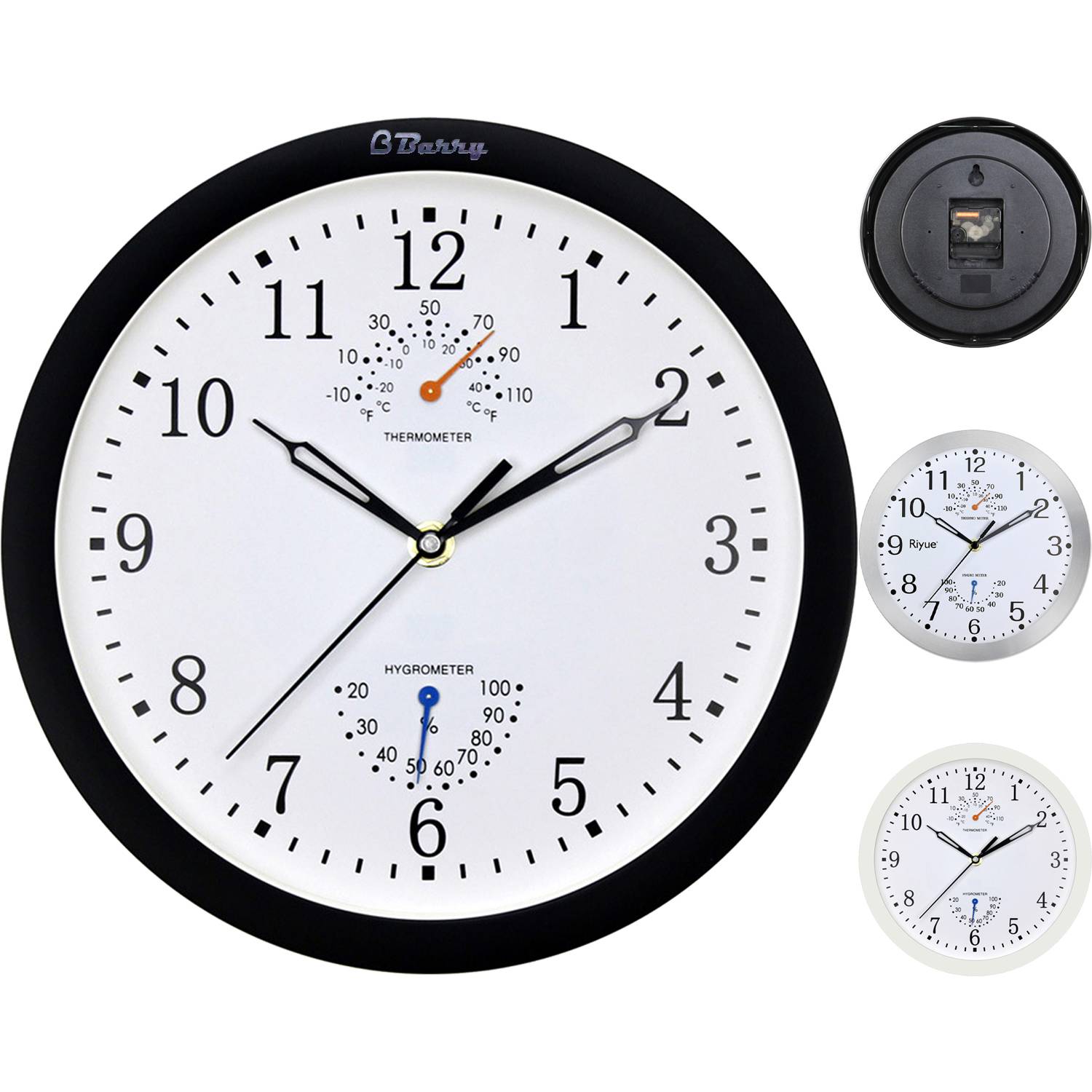 10 In Round Wall Clock with Temperature & Humidity 1