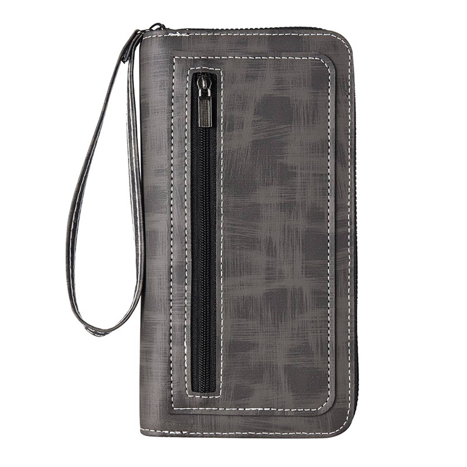Men Long PU Zipper Wallet w/ Carrying Strap 3