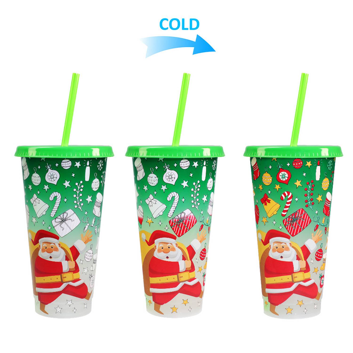 24oz Santa Series Color-Changing Plastic Cup for Cold Drinks 3
