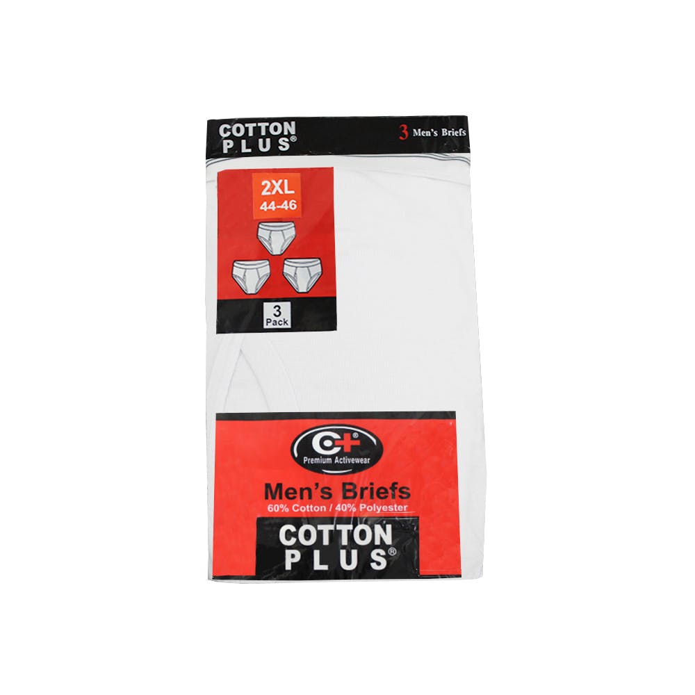 Cotton Plus Men's Briefs White 2X 2
