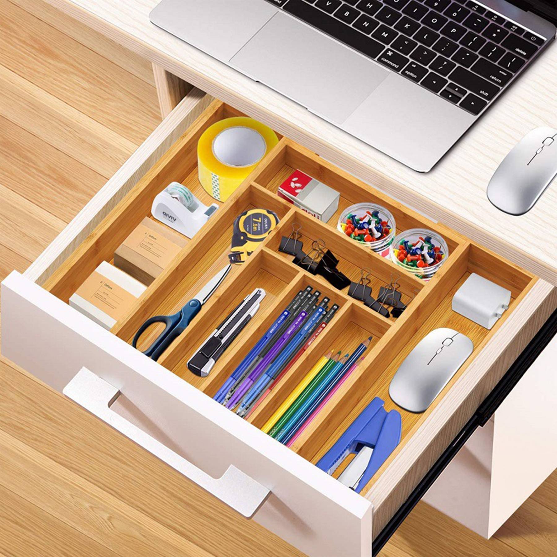 Bamboo Expandable Utensil Tray Organizer 4