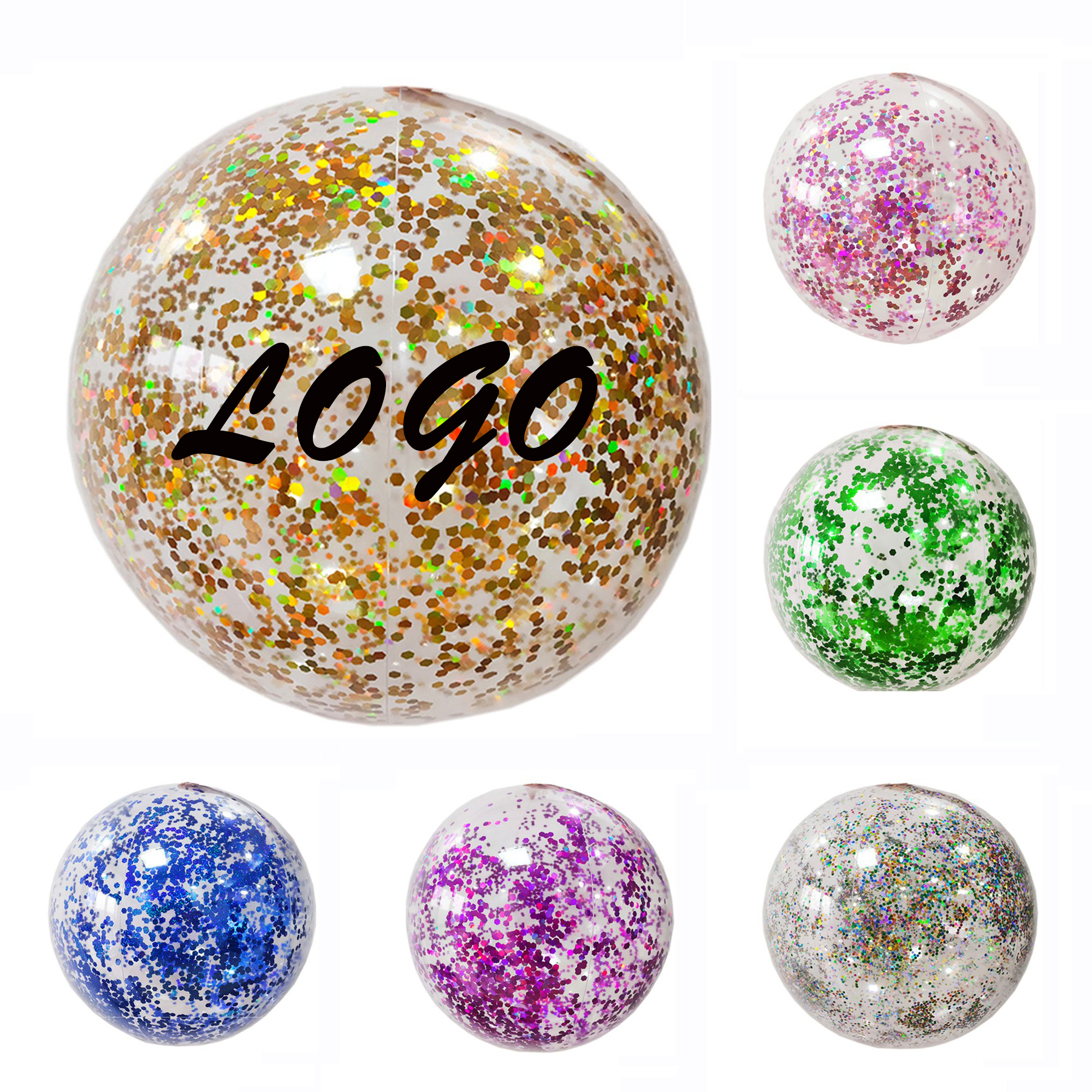 Transparent Round Beach Ball with Glitter 7