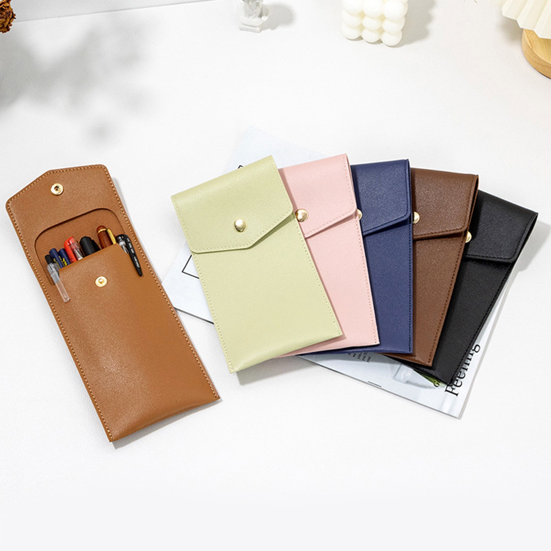 Business PU Leather Pen Storage Bag 4