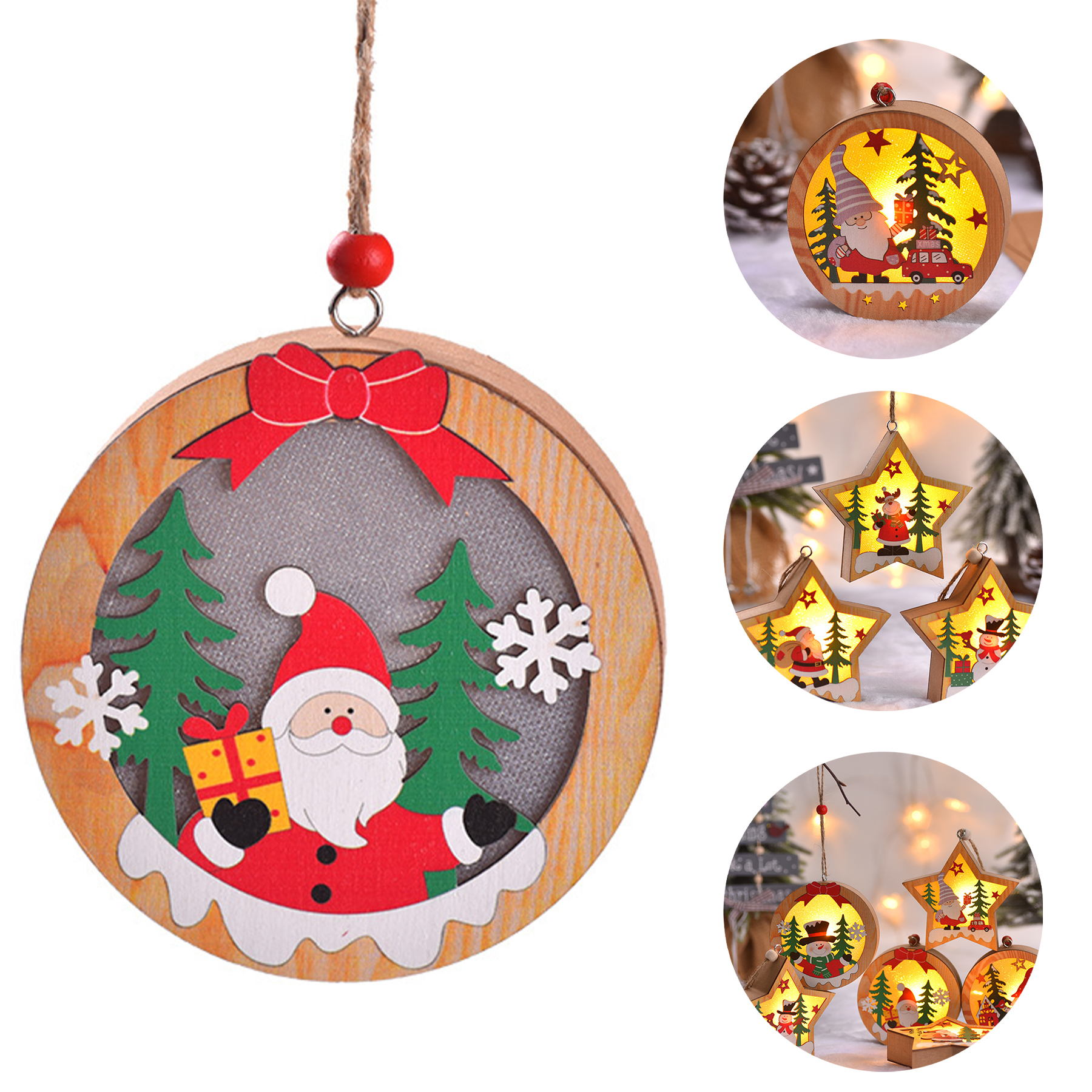 LED Light Up Christmas Wooden Ornaments 2