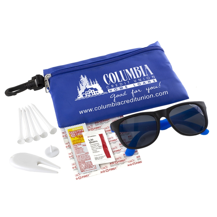 "CHIP" 15 Piece Golf Kit in Supersized Zipper Pack Components inserted into Zipper kit with Carabine 15