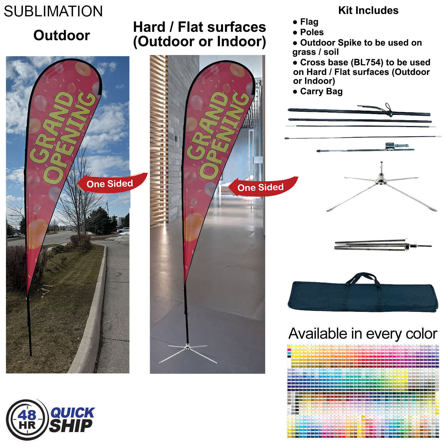 48Hr Quick Ship -16' XL Tear Drop Flag Kit, Full Color Graphics One Side, Outdoor & Indoor Use 8