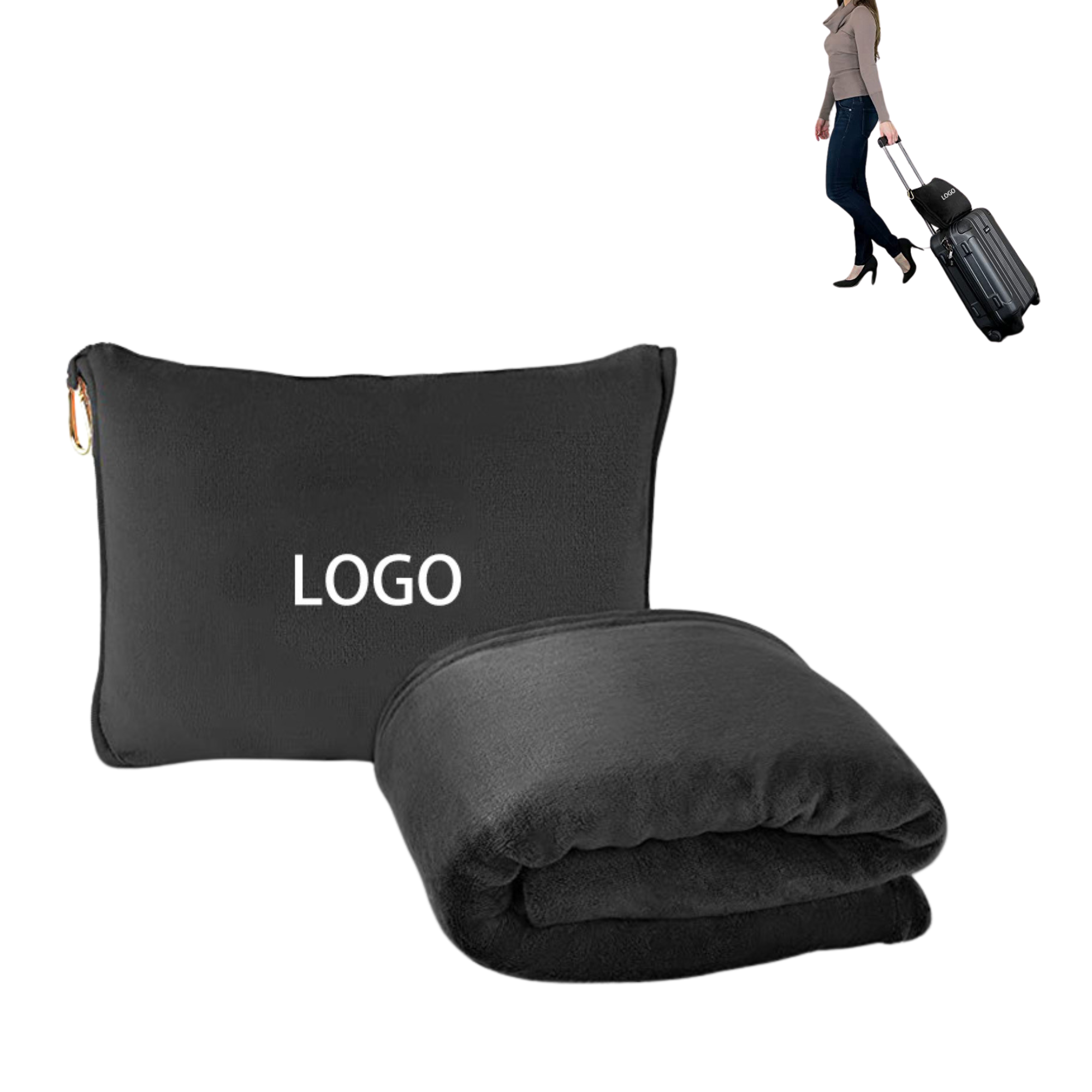Travel Storage Double-Sided Fleece Blanket - MOQ 20 Pieces 2