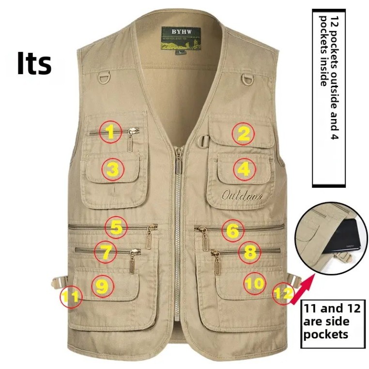 Men Outdoor Work Fishing Vest Waistcoat Jacket 3
