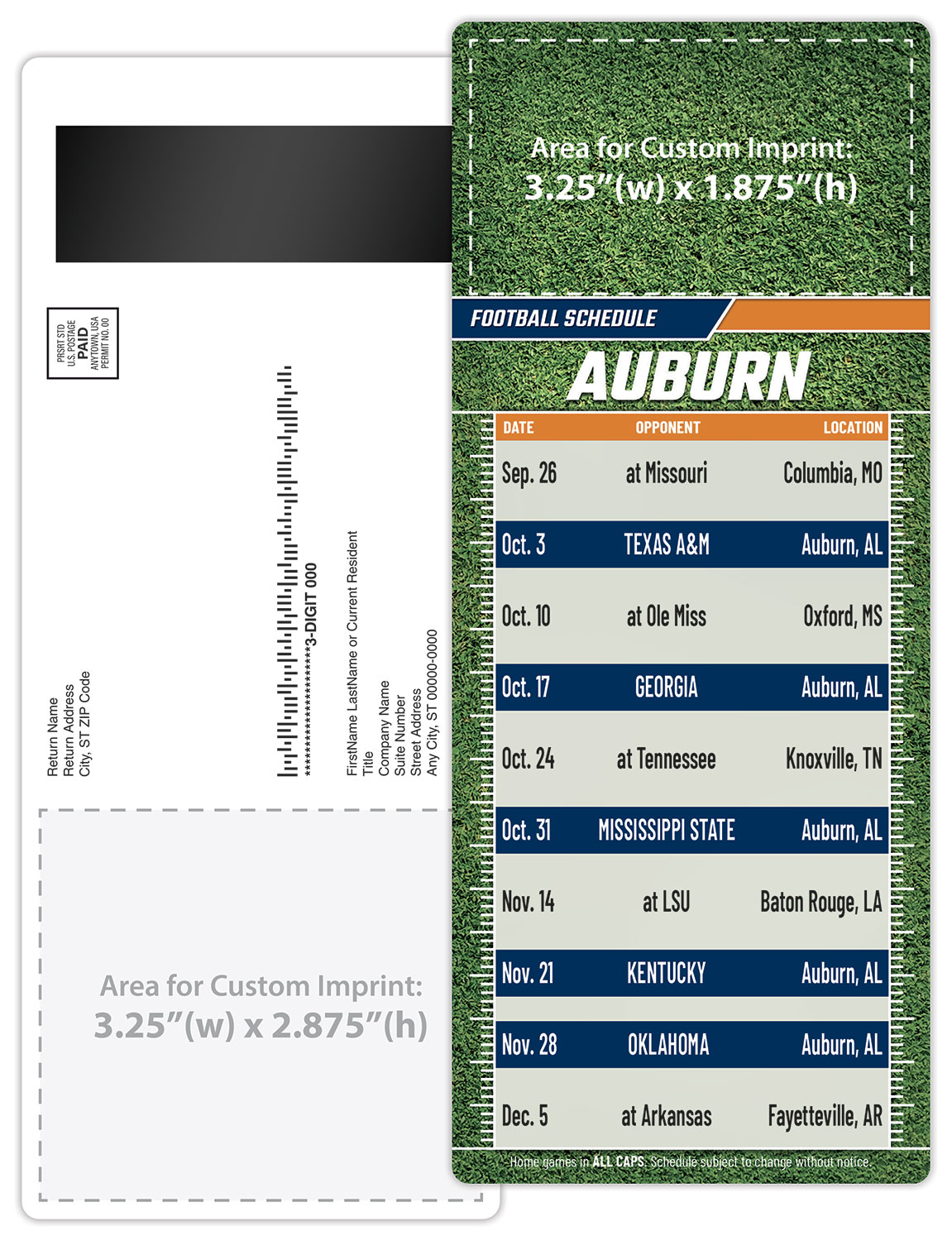 Football Schedule Laminated Card/Postcard with Magnet Strip 3.5x8.5 - 14 pt. 2