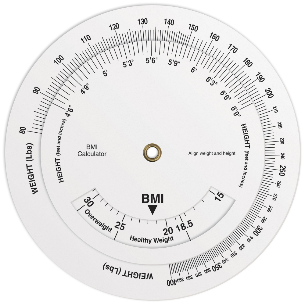 .020 White Plastic Body Mass Index Wheel Calculator (4.25" dia.) Full Colour