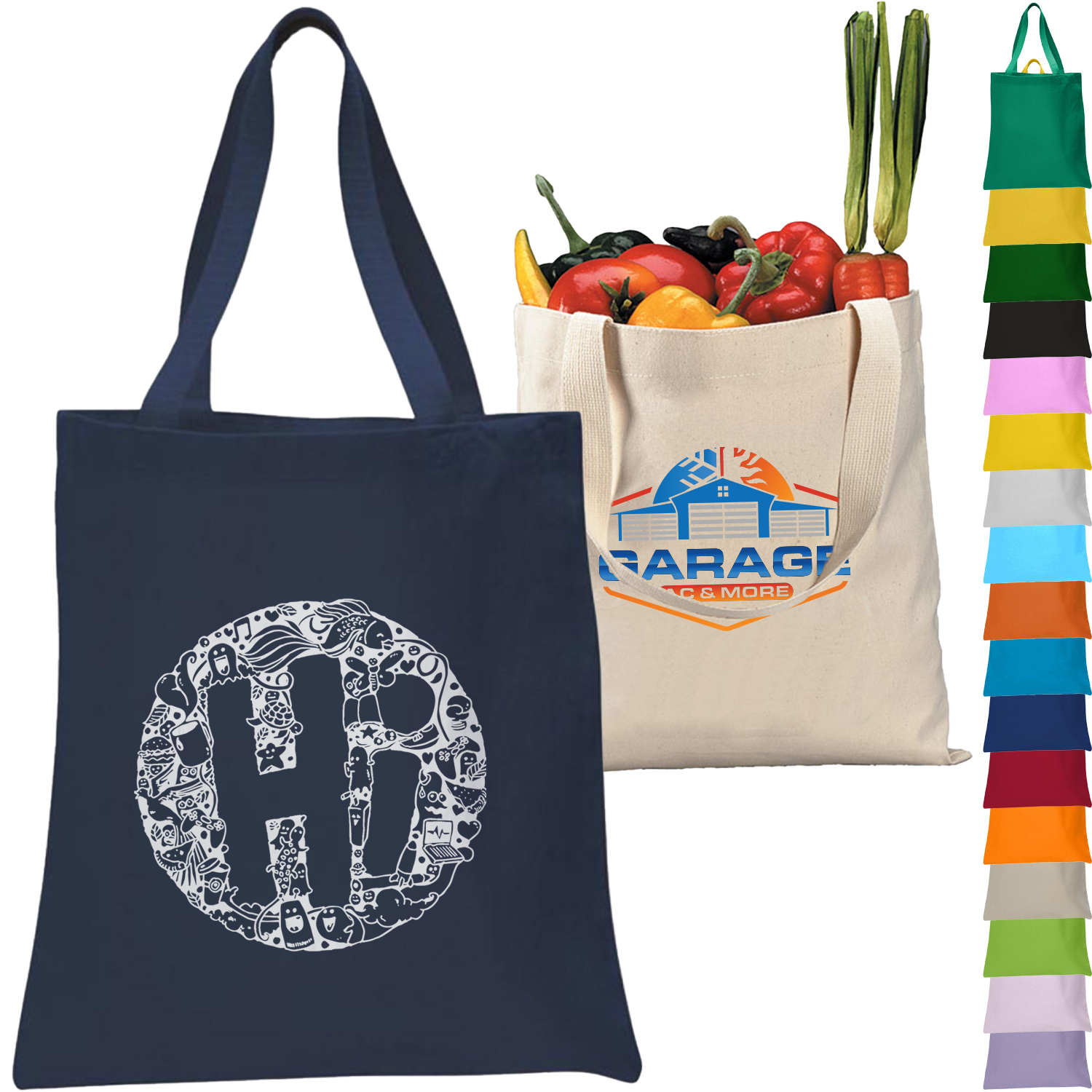 12 oz. Heavy Cotton Canvas Tour Tote Bag w/ Bottom Gusset USA Decorated (15" x 16") 2