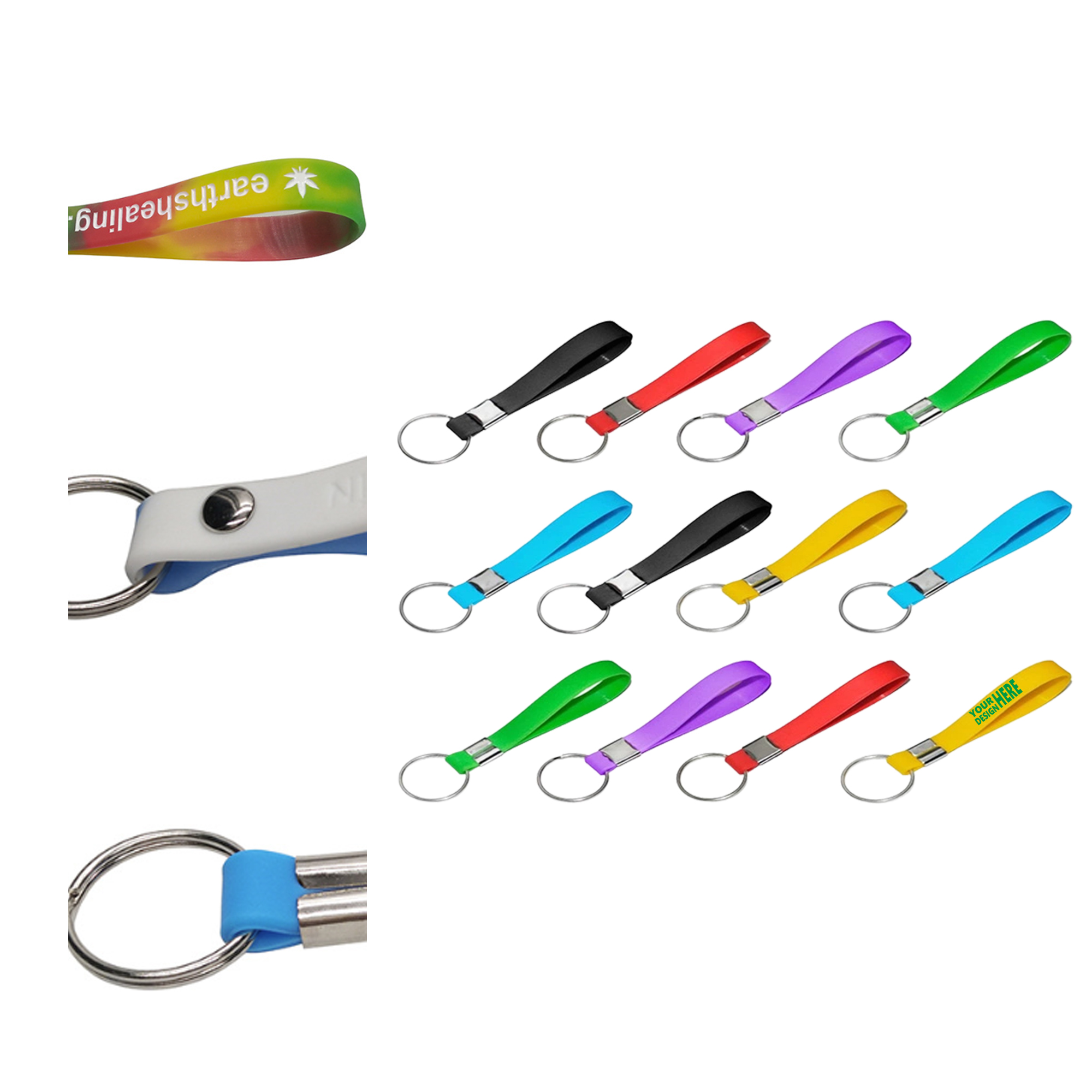 MOQ 50 Silicone Wristband Keychain Rubber Car Key Pendant Charm 2
