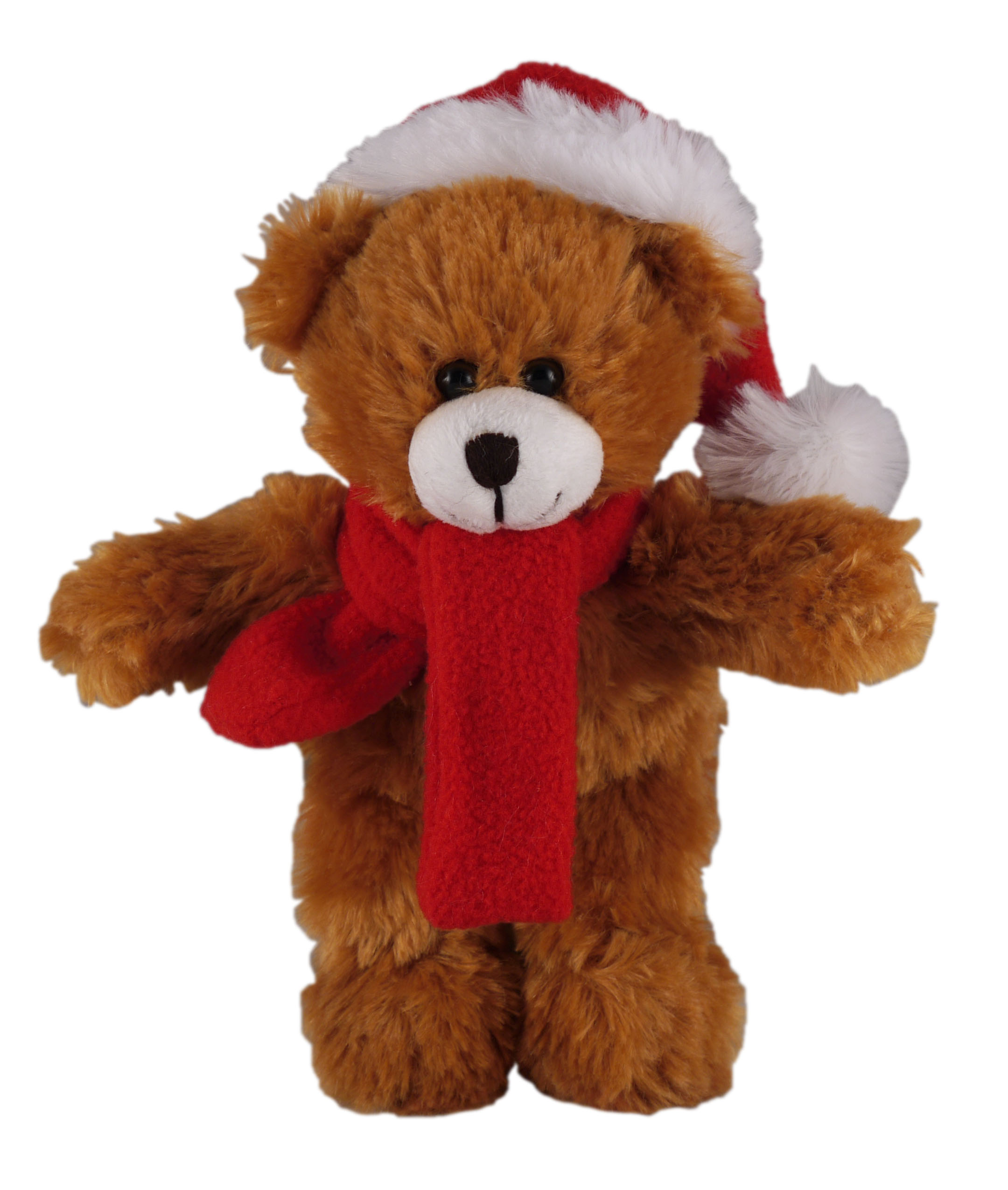 Soft Plush Stuffed Mocha Teddy Bear w/ Christmas Hat & Scarf 2