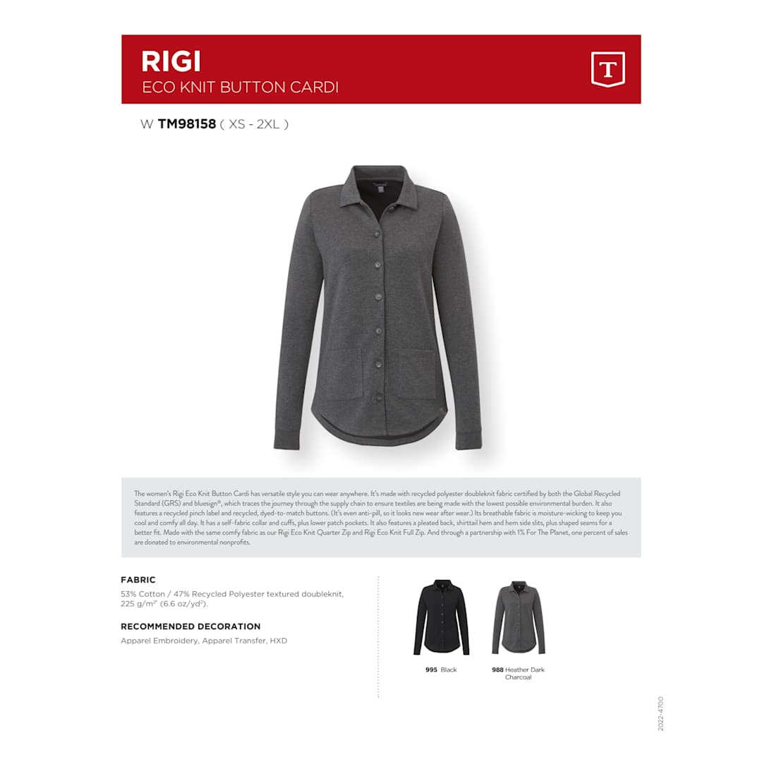 RIGI Eco Knit Button Cardi - Women's, custom women's shirt with logo imprint 159