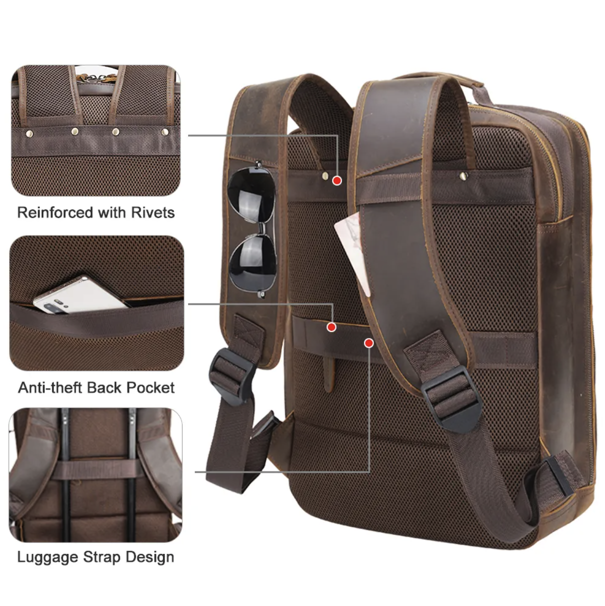 17.3 Inch Full Grain Leather Backpack for Men 5
