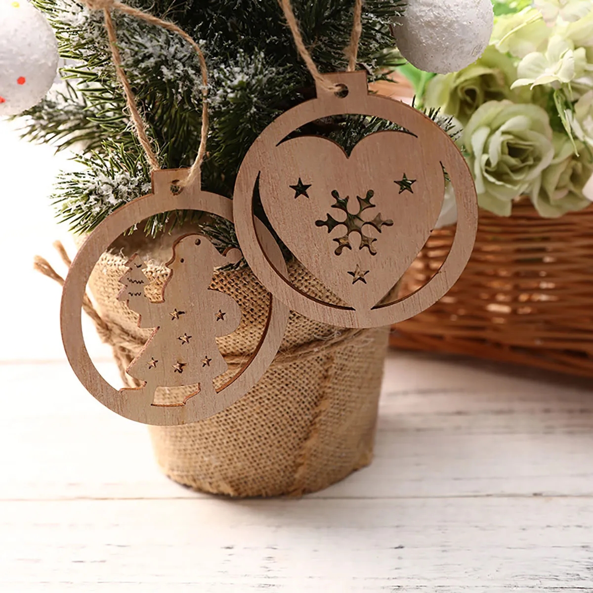 Wood Christmas New Home Ornament Round Doorway Decoration 5