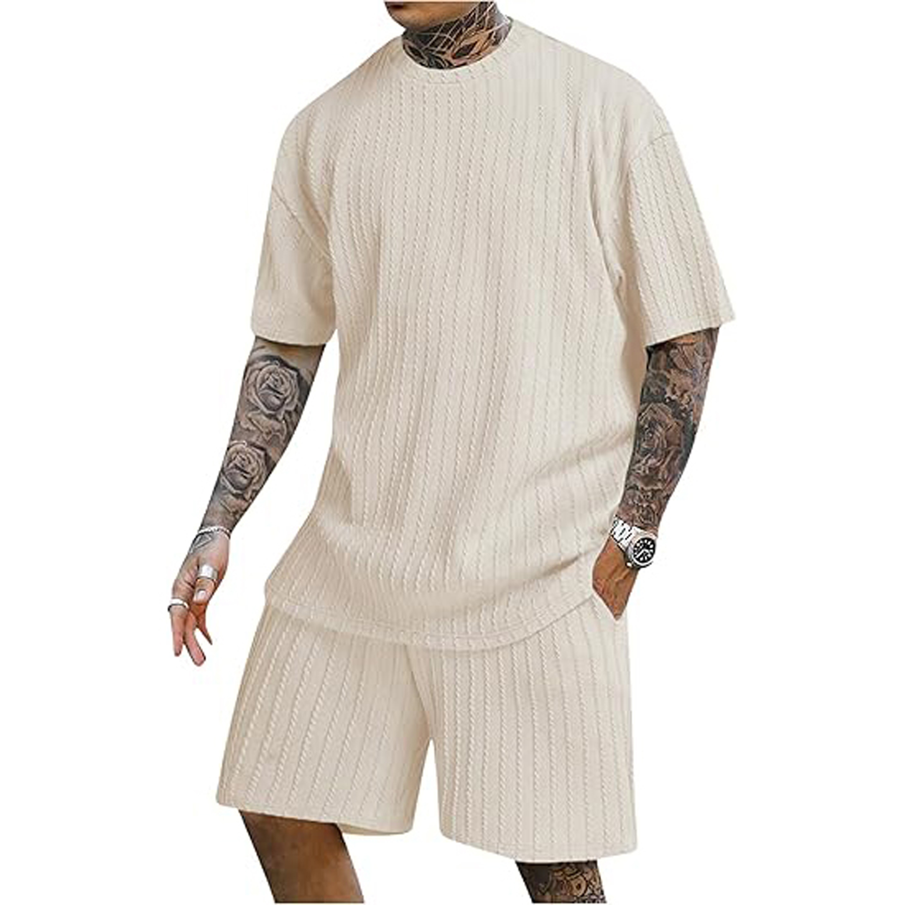 Men's Short Sleeve Crew Neck T Shirt Shorts Set 4