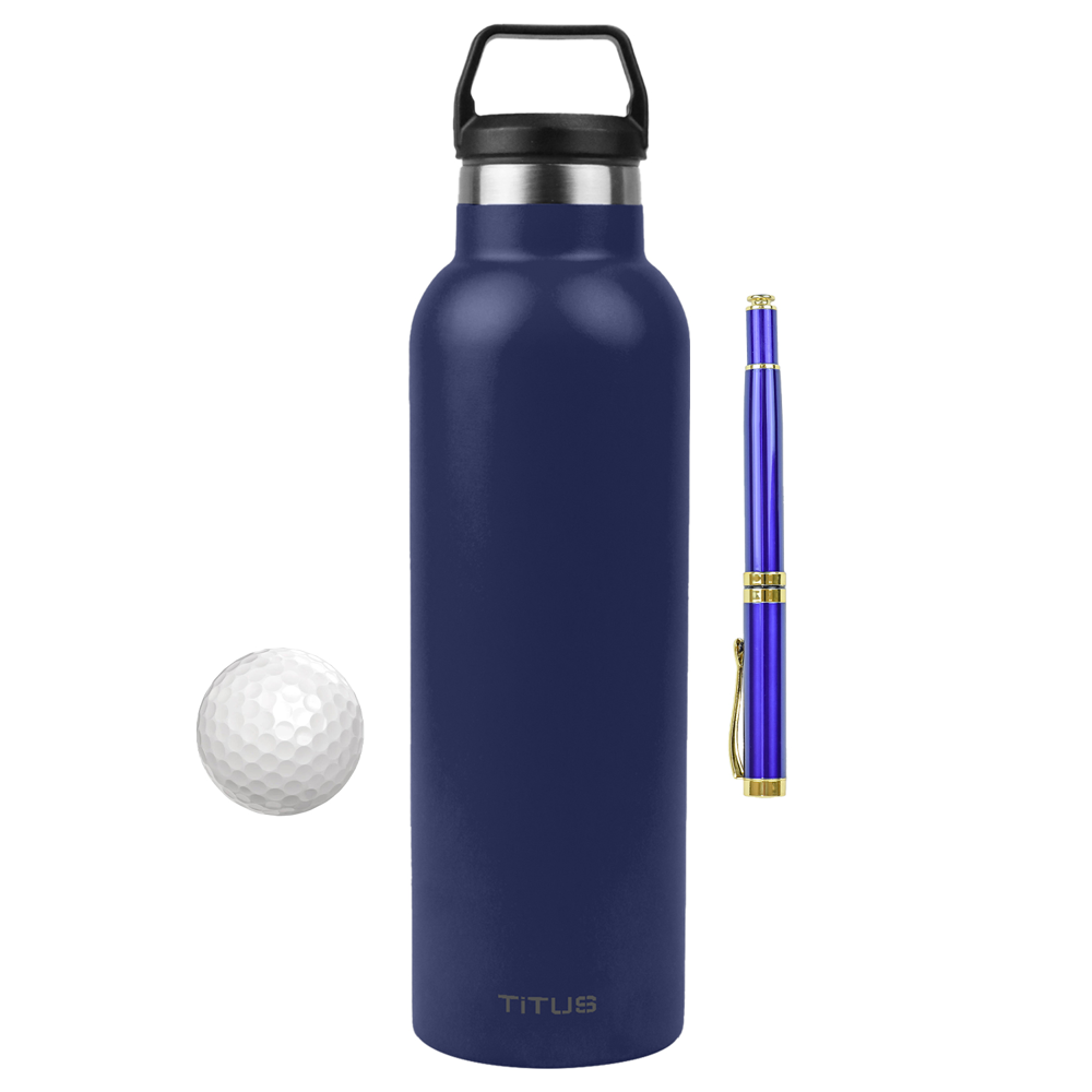 25 oz TiTUS® SS Water Bottle, 3 Pack Golf Balls & Luxury Ball Point Pen Gift Set