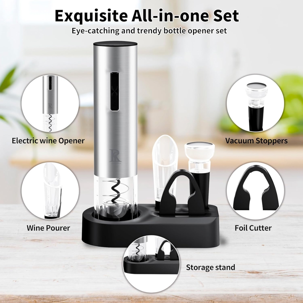 WineVault Electric Wine Opener Gift Set with Pedestal Storage 7
