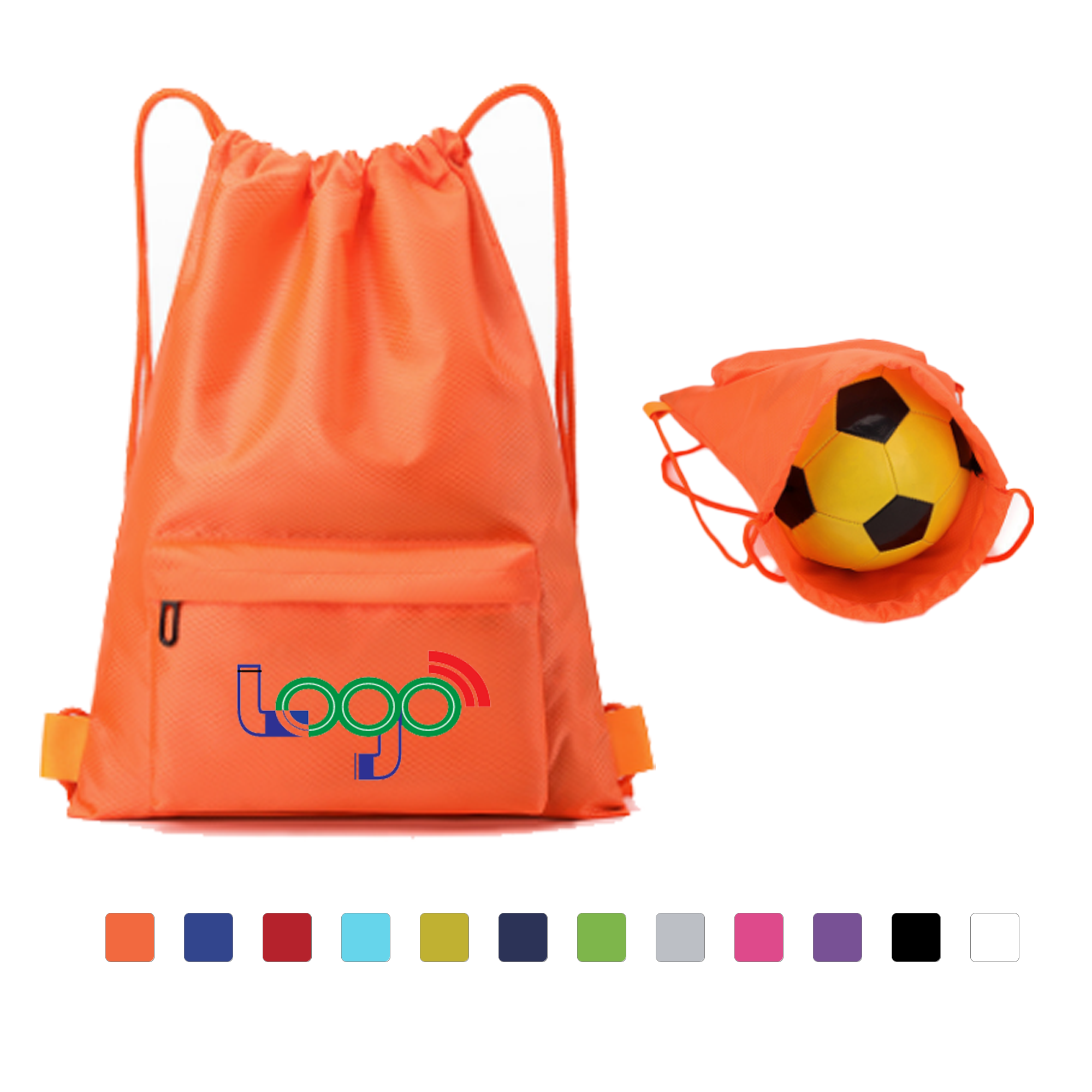 Custom Nylon Drawstring Backpack with Zipper Pocket 2
